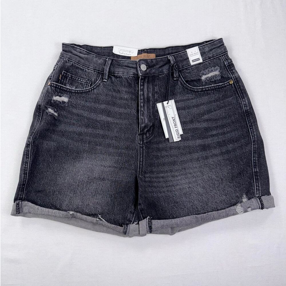 Judy Blue Rigid Front Stretch Back Cuffed Denim Short Women's 1XL Black